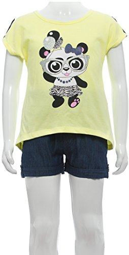 Image of ToBeInStyle Girl's Two Piece Summer Set Cute Tee Top and Matching Shorts Adorable Outfit