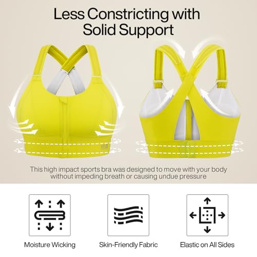 Image of High Impact Sports Bras for Women Adjustable Zip Front Plus Size Workout Bra Full Coverage Removable Padded Running