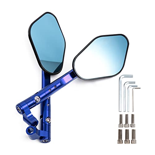 SHECOS Universal Motorcycle Modified CNC Rearview Mirror For Yamaha For Fz8 For Nmax For Wr 250 For Mt03 For Mt09 Kawasaki For Z250 For Z800 For Er4n (Color : Blue)
