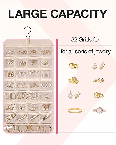 Image of BAGSMART Hanging Jewelry Organizer Necklace /Earring /Ring 2-Sided M Pink