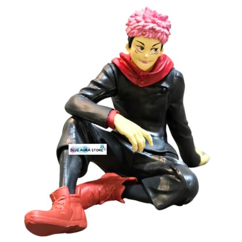 Image of Blue Aura Jujutsu Kaisen Yuji Itadori Height -7.5cm | Mini Figure | Multicolour PVC Collectible | Yuji Sitting Mini
