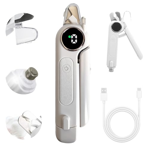 2-in-1 Dog Cat Nail Grinder & Clipper with LED Light, Pet Nail Clippers for...