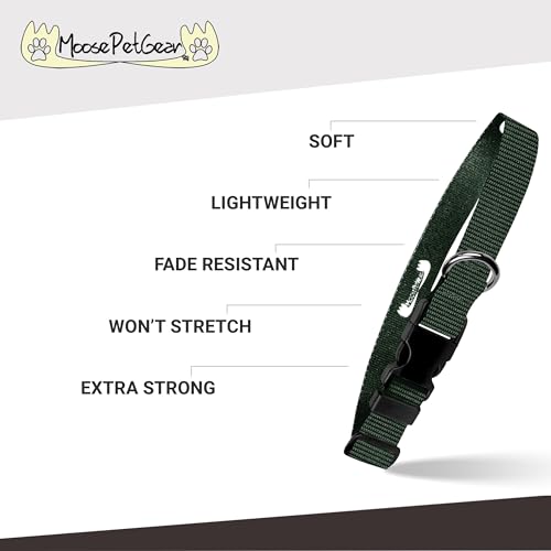 Image of Dog Collar - Colored Adjustable Pet Collars, 3 /4 Inch Wide, Medium, Forest Green