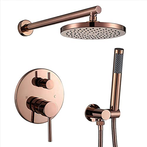 Système de douche or rose avec mitigeur encastré et pommeau de douche pluie 20 cm