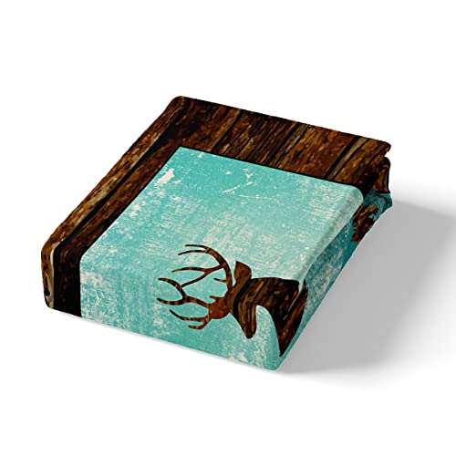 Deer Hunting Comforter Cover Wild Animal Elk Moose Silhouette Duvet Cover King For Kids Teens Adults,Pine Trees Bedding Set Vintage Oil Painting Bed Sets Teal Brown Lodge Cabin Home Room Decor #TOP3