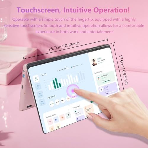 Image of 11 Inch 2 in 1 Laptop, 360 Touchscreen Convertible Laptop,Celeron N100 (Up to 3.4GHz), 16GB DDR4, 1920x1200 IPS, Backlit Keyboard, Side Power Button(Rose Gold, 16GB+256GB SSD)