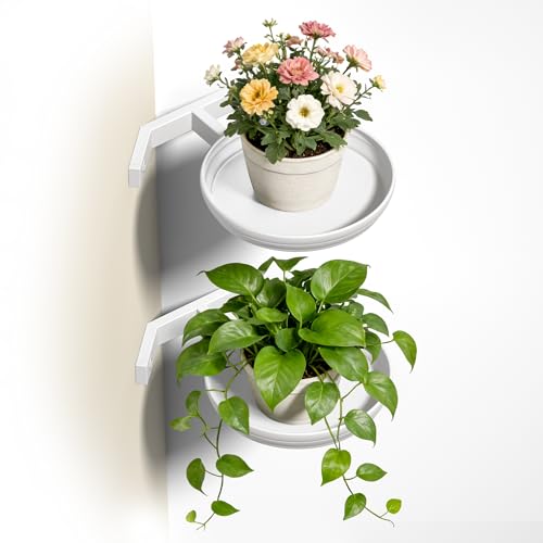 BXF Floating Plant Shelves for Wall Set of 2, Heavy Duty Matte White Corner Wall Planters for Indoor Plants, Minimalist Round Corner Shelf with Safety Guardrail, Rust-Proof Hanging Plant Holder