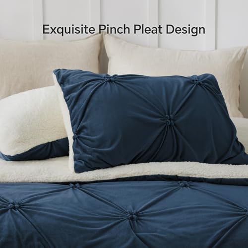 Image of BEDELITE Fluffy Sherpa King Comforter Set,Pintuck-Navy