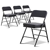 BOOSDEN Gepolsterter Klappstuhl, faltbarer Stuhl mit dickem Kissen, robuster Metall-Klappstuhl für Outdoor & Indoor & Essen & Party, Schwarz, 4 Stück
