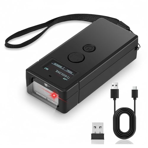Wireless 2D&1D Mini Barcode Scanner 3-in-1 Bluetooth & 2.4G & USB Wire Barcode Reader Compatible 1100mAh Portable QR Bar Code Scanner Compatible with iPhone iPad Android Phone