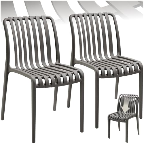tectake® Gartenstühle stapelbar, Gartenmöbel Set, Balkon Möbel, Bistro Set, Sessel, Outdoor Möbel, Balkonmöbel, Terrassenmöbel - anthrazit, 2er Set