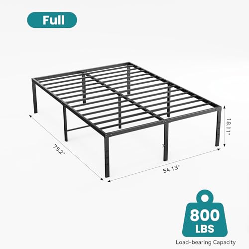 Image of Sweetcrispy Full Size 18 Inch Platform Bed Frame, Heavy Duty Metal Foundation Frame, Noise-Free Sturdy Steel Slats, Underbed Storage, No Box Spring Needed, Quick Setup