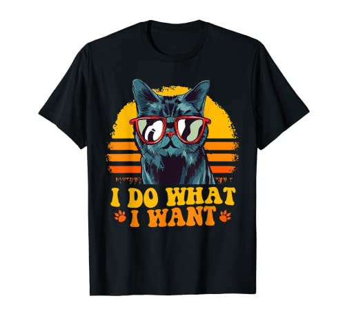 I Do What I Want Vintage Cat Funny Retro Groovy Cat Lover T-Shirt