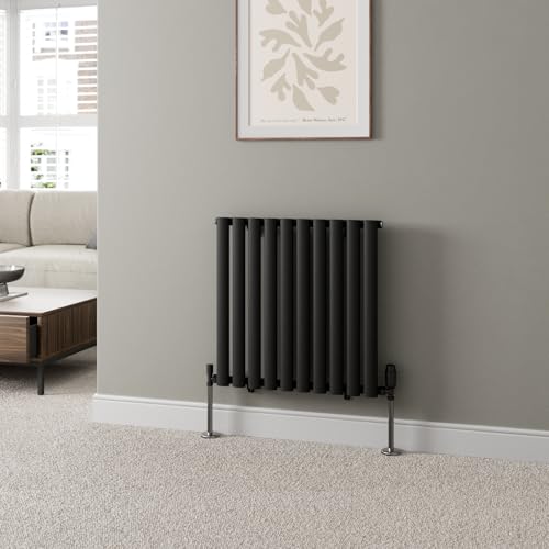 DuraTherm® 600 x 600mm Black Horizontal Designer Radiator Single Column Oval Tube Modern Central Heating Panel Bathroom Radiators