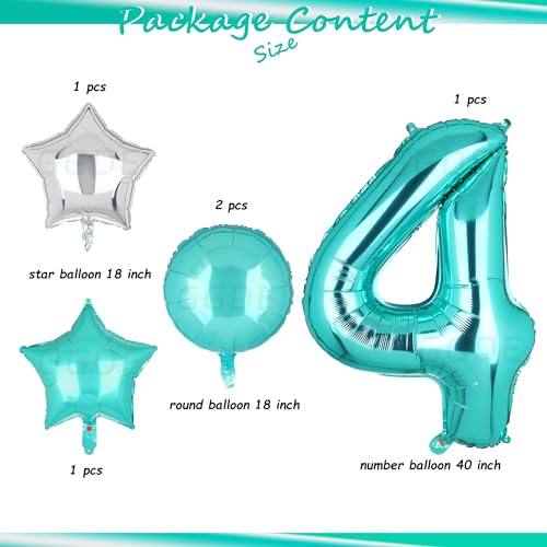 Image of Teal Blue Number 4 Balloons 40 Inch Mermaid Birthday Theme 5 Pcs | Big Helium Mylar Digital Balloon Wedding 4th Anniversary Party Decor Supplies