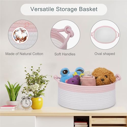 Image of COMSE Small Gift Basket Empty with Bag & Ribbons, Light Pink & White