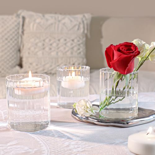 ComSaf 6pcs Mini Glass Cylinder Vases 3.9 Inch Tall, Small Vase for Flowers, Short Ribbed Vases for Centerpieces, Clear Hurricane Glass Candle Holders for Table Party Home Decor - Image 6