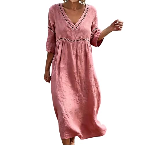 Vestidos De Mujer Vestidos De 15 Años Quinceañera Primavera Vestido Maxi Manga Corta Cuello En V Color Sólido Elegante para Mujer, Largos Y Fluidos (A04 Rosa,S)