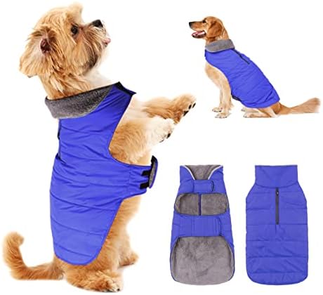PPET Dog Cold Weather Coats Waterproof Windproof Winter Dog Jacket,Thick Padded Warm Coat Vest Blue Snowsuit Warm Dog Apparel for Small Medium Large Dogs with Furry Collar (Blue, Medium)