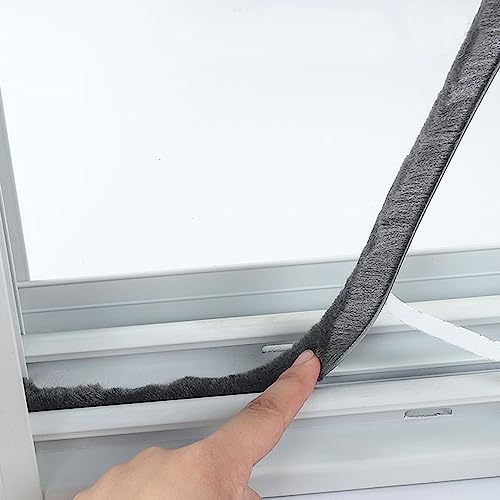 Image of 33 Ft Brush Weather Stripping Door Window Seal Strip, Self Adhesive Seal Strip Neat Pile Weatherstrip Draft Stoppers Soundproofing, Windproof, Dustproof, 11 /32 x 3 /16 inch Brush, Grey