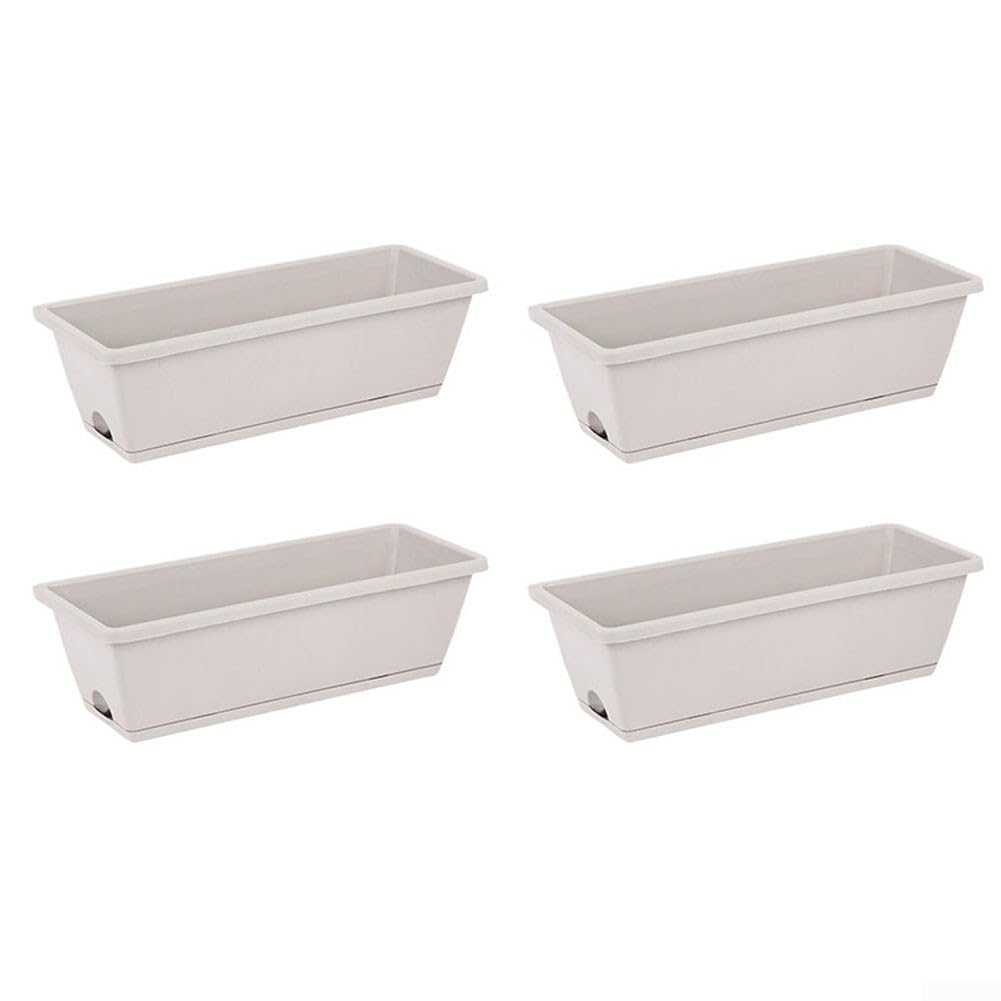 4 cajas de plástico con ventana para plantas con bandeja y sistema de drenaje, forma rectangular para jardinería de verduras, suculentas y flores (gris sombra)
