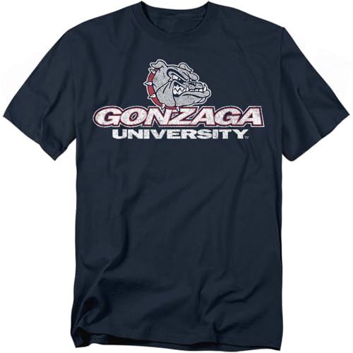 Gonzaga University Official Distressed Primary Unisex Adult T-Shirt, Navy, Small
