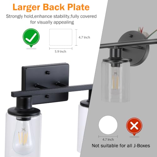 2-Light Matte Black Bathroom Vanity Light Fixtures Over Mirror - Image 2