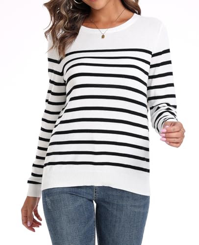 Image of QUALFORT Women's 100% Cotton Sweater, Basic Lightweight Long Sleeve Pullover