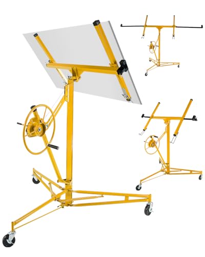 Drywall Lift 11FT Heavy Duty, 150lb Capacity Sheetrock Hoist with Telescopic Arm & Locking Wheels, Steel Panel Lifter for Ceiling Installation, One-Person Drywall Tool for Construction, Remodeling