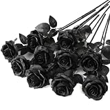 Nubry Artificial Silk Roses, 10pcs Fake Black Roses Bouquet
