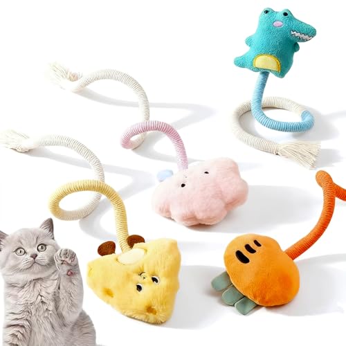 FOSDICK 4 Pièces Jouet Chat, Jouet pour Chat Corde avec Peluche à Mâcher, Jouets pour Chats de Soins Dentaires Nettoyer Les Dents, Interactif Cat Toys Corde Résistant aux Larmes pour Interieur
