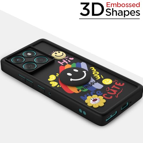 Image of Pikkme Back Cover for Motorola Moto Edge 60 5G / Moto Edge 60 Fusion 5G | Soft Silicone| Cute Rainbow Smile & 3D Cartoon Flower Design | Shockproof Raised Camera Protection Bumper Case (Black)