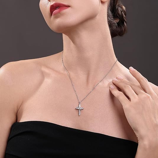 Crown Cross Necklace for Women,Crown Cross Pendant Necklace Simple Cubic Zirconia Necklaces Faith Cross Jewelry First Communion Necklace - Image 4