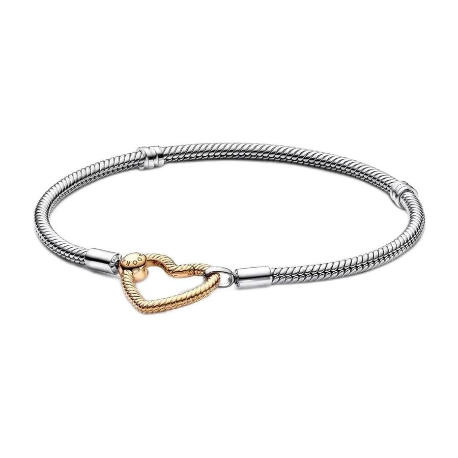 Moments Heart Closure Snake Chain Bracelet - Compatible Moments Charms - Gift for Her - Sterling Silver Shine with Cubic Zirconia - With Gift Box