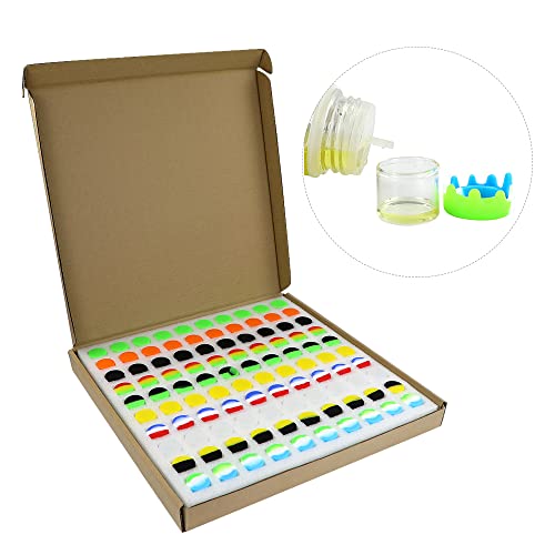 Glass Concentrate Containers 6Ml With Silicone Lids Non Stick Glass Wax Container For Oil, Lip Balm,Cosmetic, Lotion, Cream, Eye Shadow, （Color Mixing) (100Pcs) #TOP6