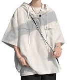 [Bligo] メンズ 半袖 夏服 パーカー 無地 tシャツ おしゃれ 大きいサイズ カジュアル 人気 吸汗速乾 シンプル 通気性 ゆったり 薄手 快適 涼しい プレッピー ドロップショルダー 春物 秋 韓国風 仕事着 White-4XL