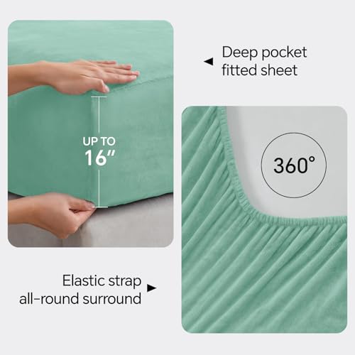 Image of BEDELITE Flannel Sheets Queen Size Haze Blue - Super Soft Fleece Sheets Set Fluffy Extra Plush, 4 Piece(Include Fitted Sheet, Flat Sheet, 2 Pillowcases)