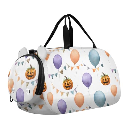 Duffle Bag for Boys or Girls with Shoes Compartment, Balloon Pumpkin Colorful Flag Sports Travel Bag Overnight - Main Image