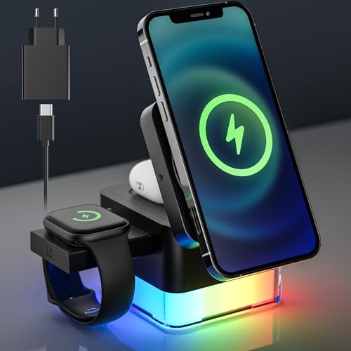 Chargeur sans fil magnétique 15W multiprise et station de charge induction 4 en 1 pliable