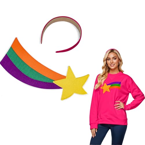 LIXNRECE Star with Rainbow Patch and Pink Satin Headband for Halloween Costume Accessories (Star Patch + Head band)