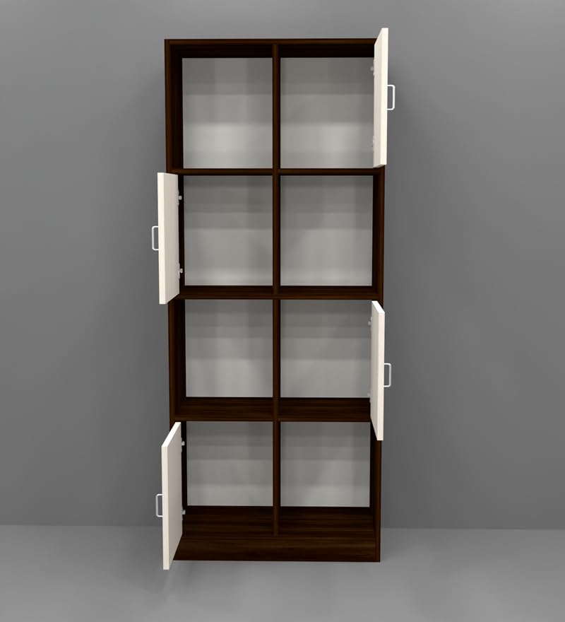 Image of SPECIALITY PANELS 8 Cube Bookshelf with Doors, Brown and Cream, 73x35x176 cm, Modern Display Storage Unit with Carpenter Assembly