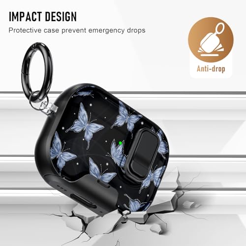 Image of Compatible Airpods Pro 3 Case (2025)with Phone Stand & Cleaner Kit,Print Soft Silicone Lock Clip Apple AirPods Pro 3rd Generation Case, Airpod Pro 3 Cover with Keychain for Women /Girls,Blue Butterfly