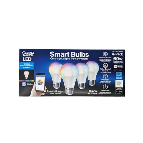 Feit 4-Pack WiFi LED Smart Bulbs (60W Replacement, 4-Pack) Color Changing