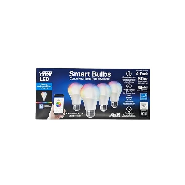 Feit 4-Pack WiFi LED Smart Bulbs (60W Replacement, 4-Pack) Color Changing
