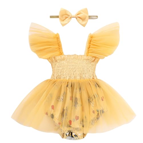 Image of TITKKOP Baby Girl Clothes Infant Tulle Romper Ruffe Sleeveless Bodysuit Baby Girl Outfits Infant Girl Dress 0-18M