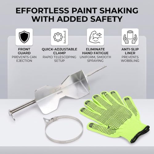 Agitador de latas de pintura con protector frontal y abrazadera de precisión 5