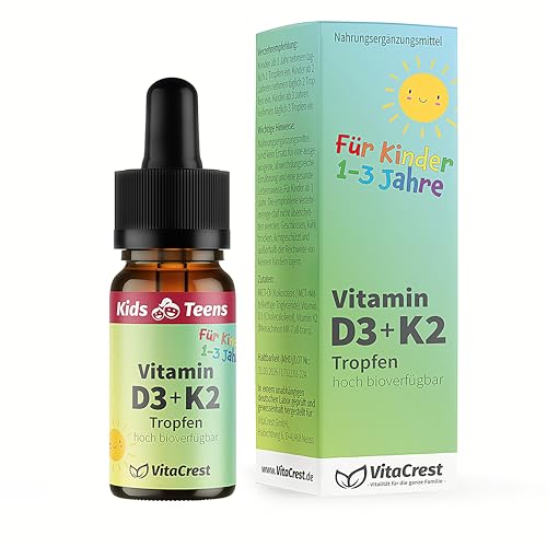 Vitamin D3 K2 Tropfen für Kleinkinder ab 1 Jahr – DEUTSCHES PRODUKT – Frei von Zusätzen & 100% Vegetarisch – Vitamin D für Kinder Vitamine