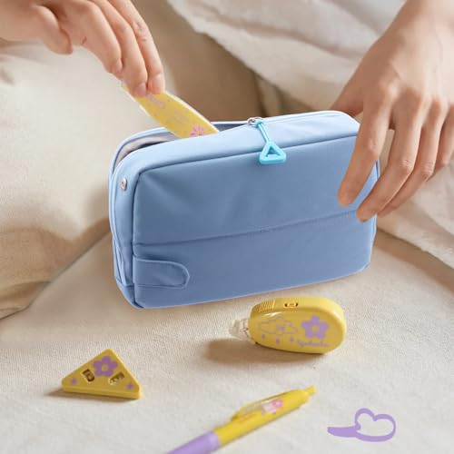 Image of Aesthetic School Supplies Cute Standing Pencil Case for Girls Student,Large Capacity Magnetic Flap Standable Pencil Pouch with Zipper,Back-to-school Gifts Big Stationery Travel Organizer for Adults