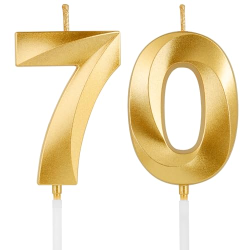 Birthday Candles 1.96 Inch Number 70 Happy Birthday Candles Number Candles Decoration for Birthday Party and Anniversary Celebration(Champagne Gold)
