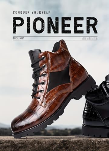 Mens Vintage Grid Pattern PU Leather Work Boots - Comfortable & Durable, Anti-Skid Lace-up Design, Breathable Ankle Boots for Outdoor Adventures - Perfect for Hiking, Work, or Casual Style4